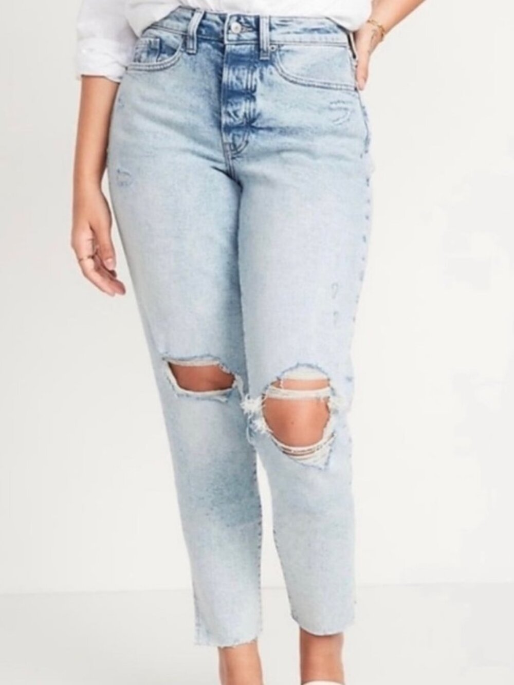 Old Navy Women's Curvy High-Waisted OG Straight Cut-Off Jeans